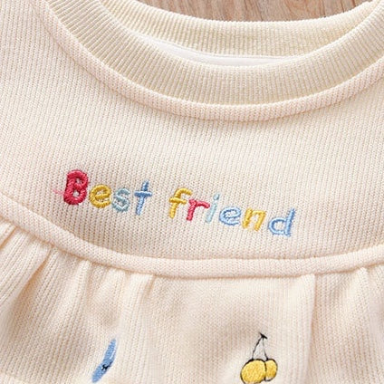 Lindas sudaderas con capucha de pana con diseño gráfico bordado de frutas y volantes para bebé niña