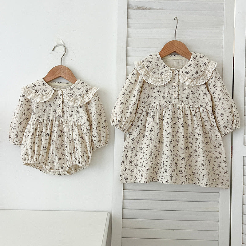 Arrival Spring Baby Kids Girls Long Sleeves Floral Print bodysuit and Dress – Princess Sister Matching Set