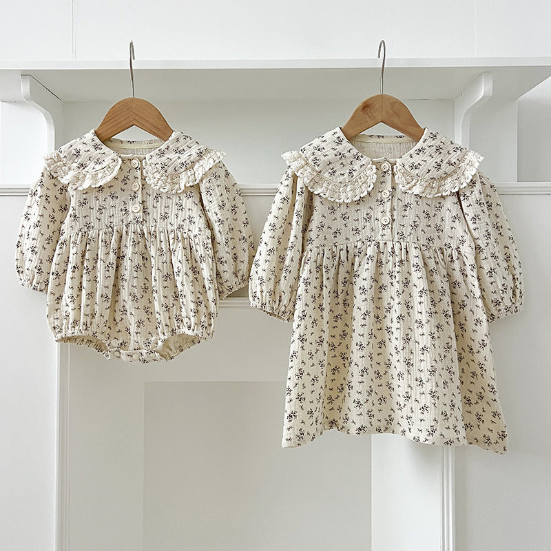 Arrival Spring Baby Kids Girls Long Sleeves Floral Print bodysuit and Dress – Princess Sister Matching Set