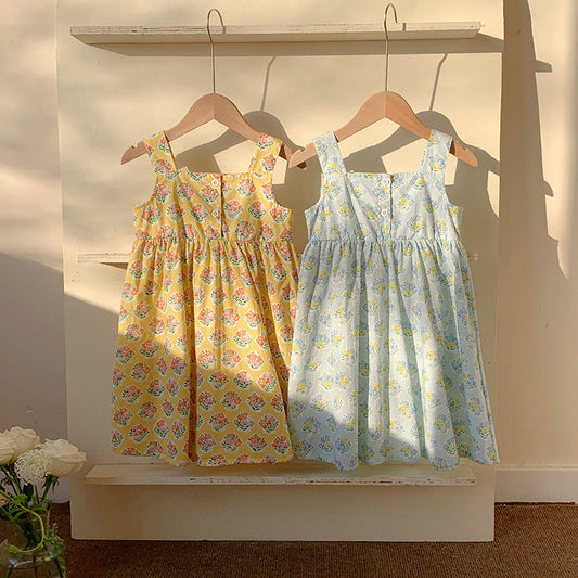 Vestido sin mangas con estampado floral de verano para niñas elegantes