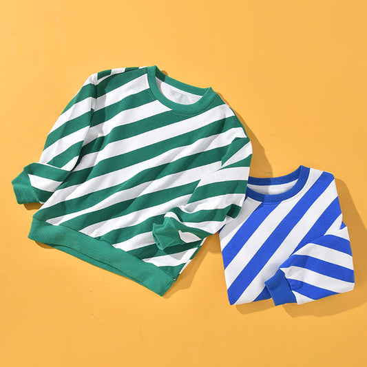 Sudaderas con capucha de cuello redondo y manga larga con patrón a rayas para bebé niño y niña