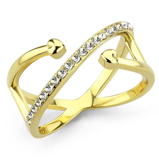 TK3625 - Anillo de acero inoxidable con chapado iónico en oro y cristal de primera calidad transparente